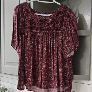 Lucky Brand Burgundy Paisley Blouse